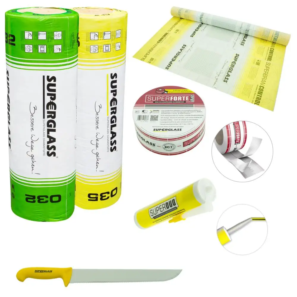 SUPERGLASS Dachausbau Systempaket - Spannfilz Klemmfilz Set 032 035 Dämmung Dach SUPERGLASS Dachausbau Systempaket - Spannfilz Klemmfilz Set 032 035 Dämmung Dach